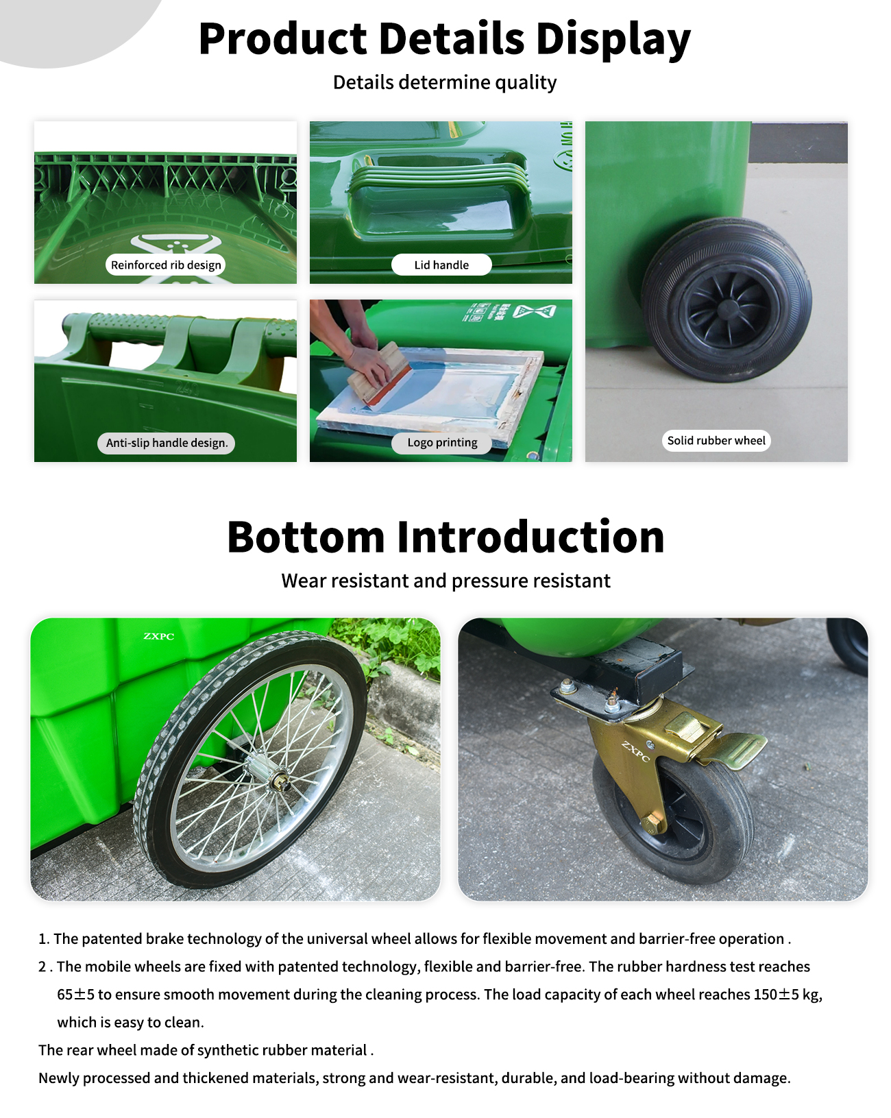 HDPE Mobile wheelie Bin 400 Liter  Universal Casters with Brake