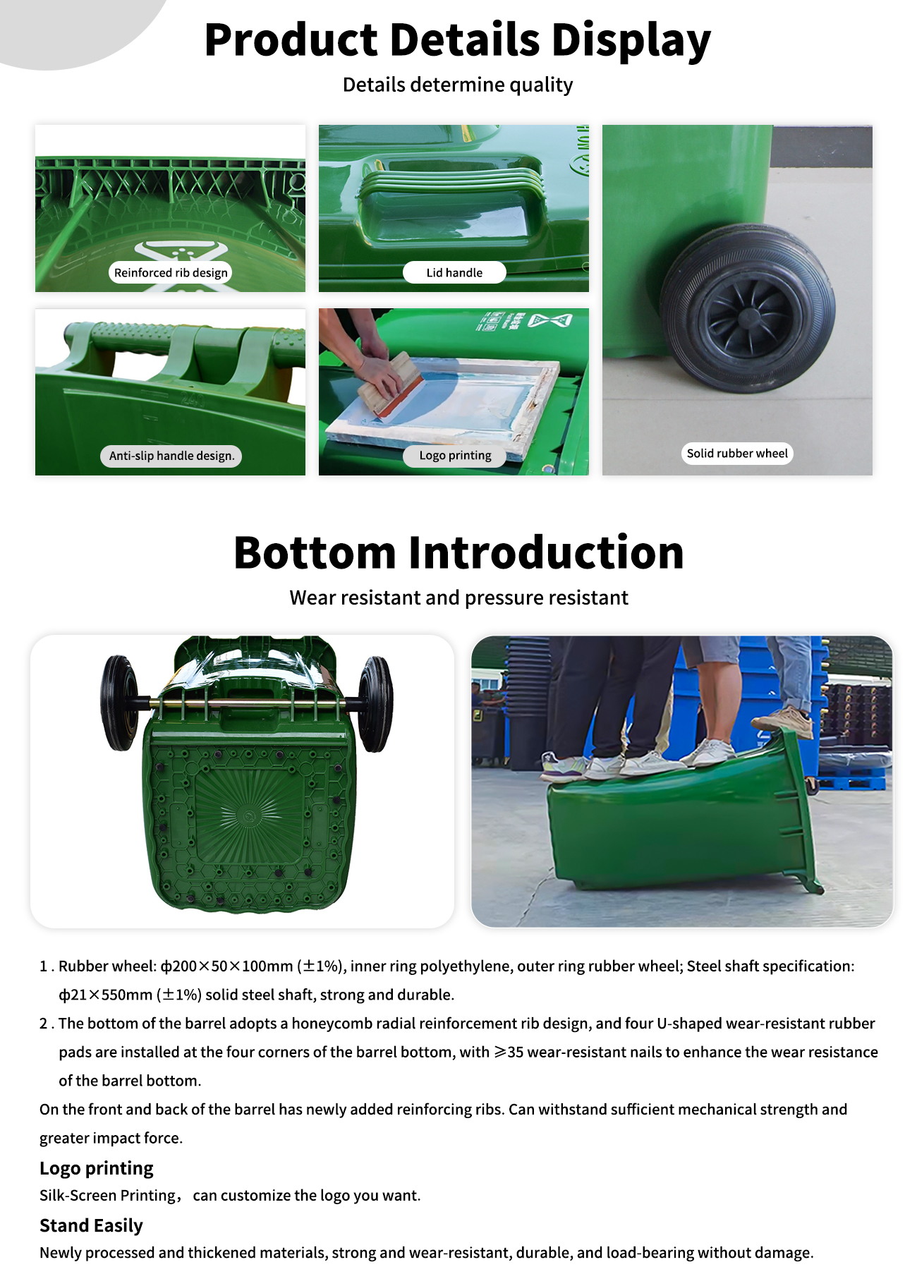 Outdoor Classified Trash Can 100 Liter Material HDPE EN840-5 Standard