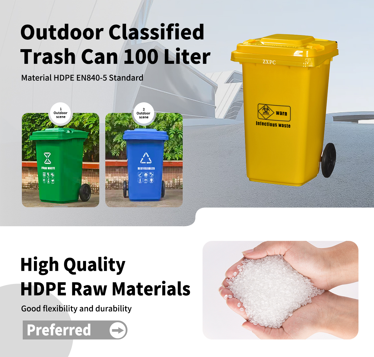 Outdoor Classified Trash Can 100 Liter Material HDPE EN840-5 Standard