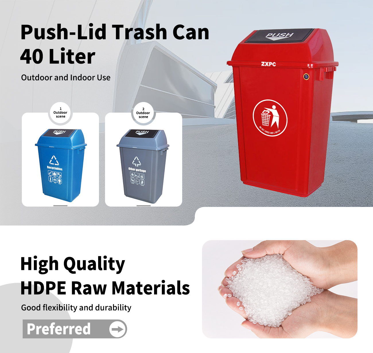 Push-Lid Trash Can  40 Liter Outdoor and Indoor Use