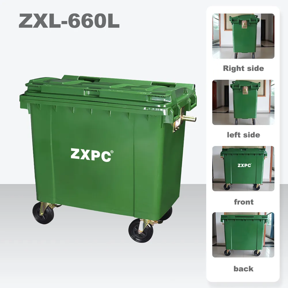 HDPE Mobile wheelie Bin 660 Liter EN840-5 Universal Casters