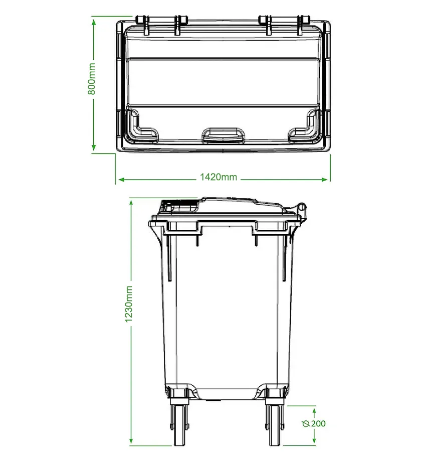 HDPE Mobile wheelie Bin 660 Liter EN840-5 Universal Casters