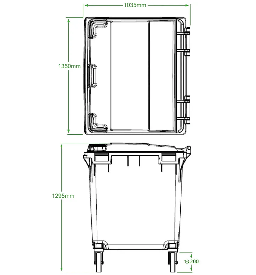 HDPE Mobile wheelie Bin 1100 Liter Universal Casters with Brake with Drain Hole