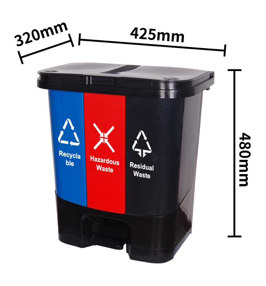 Three Inner Bins for Classification PP Pedal Trash Can  40 Liter