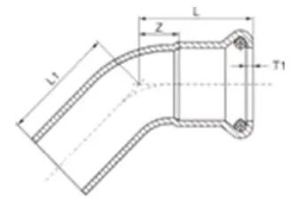 Stainless Steel 45° Elbow with Plain End - Dimensions 45° Elbow Diagram 2