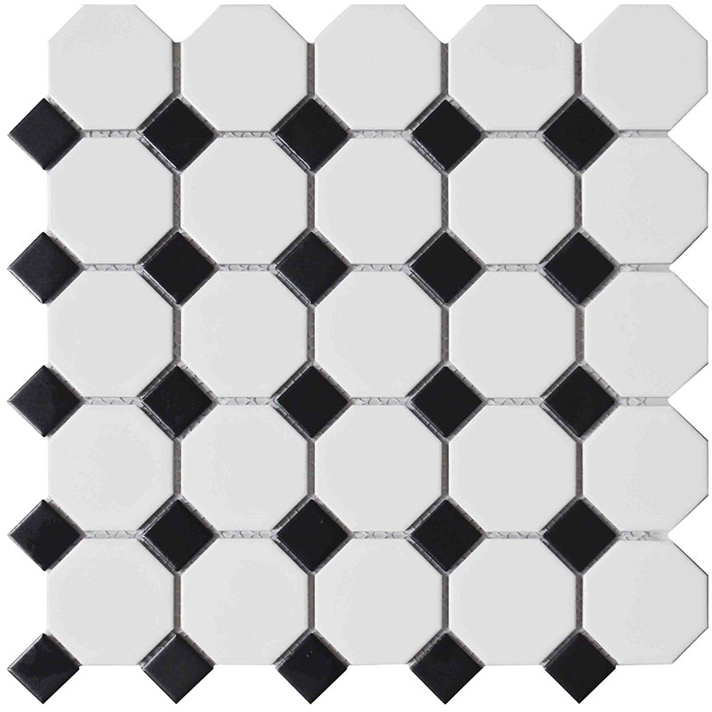 Octagon Black Mix White Glazed Porcelain Mosaic Tile For Wall
