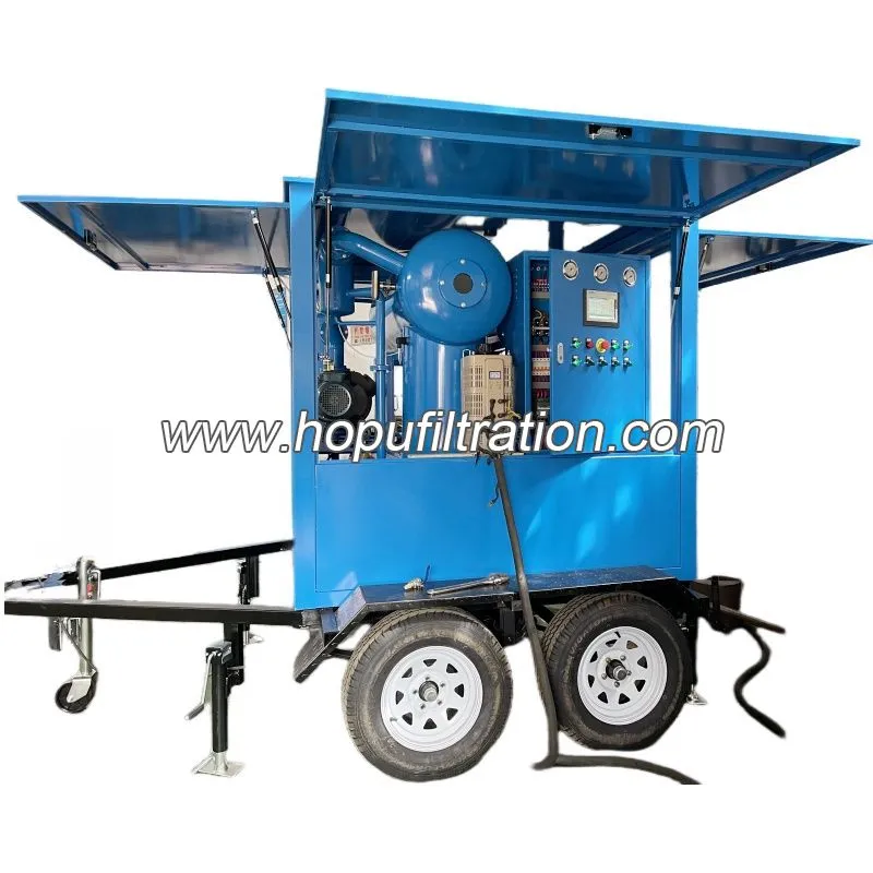 Usine mobile de filtration d'huile de transformateur montée sur remorque à double essieu Usine mobile de filtration d'huile de transformateur montée sur remorque à double essieu