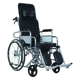 Foldable steel high back commode wheelchair