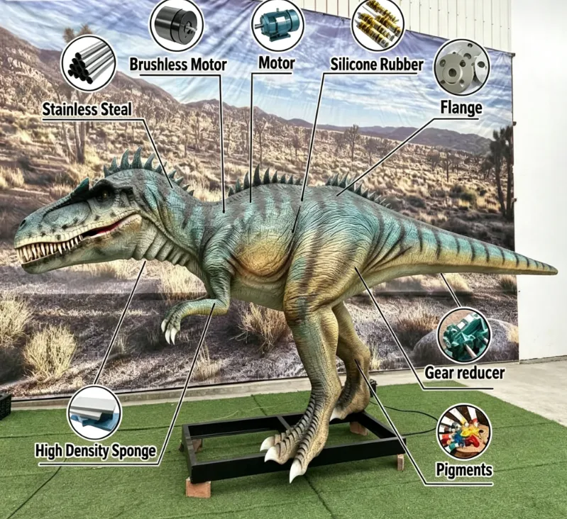 Modelo de dinosaurio rajasaurus animatrónico realista. Modelo de dinosaurio rajasaurus animatrónico realista.