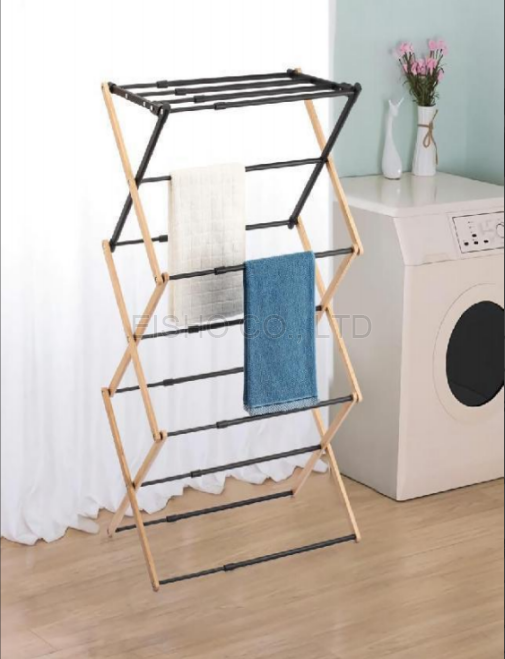 Collapsible And Extendable Bamboo Clothes Drying Rack