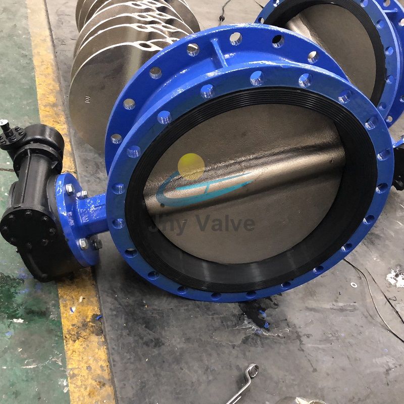 Bán nóng dễ uốn gang gang Worm Gear Double Flange Butterfly Valve