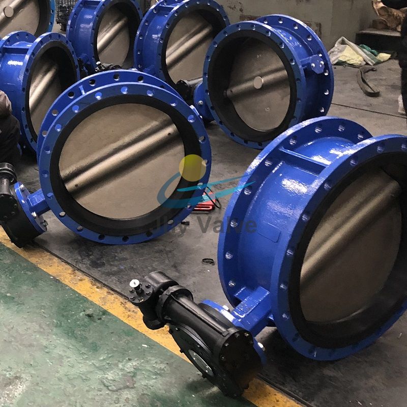 Manual Operation Gear Worm Double Flange Butterfly Valve