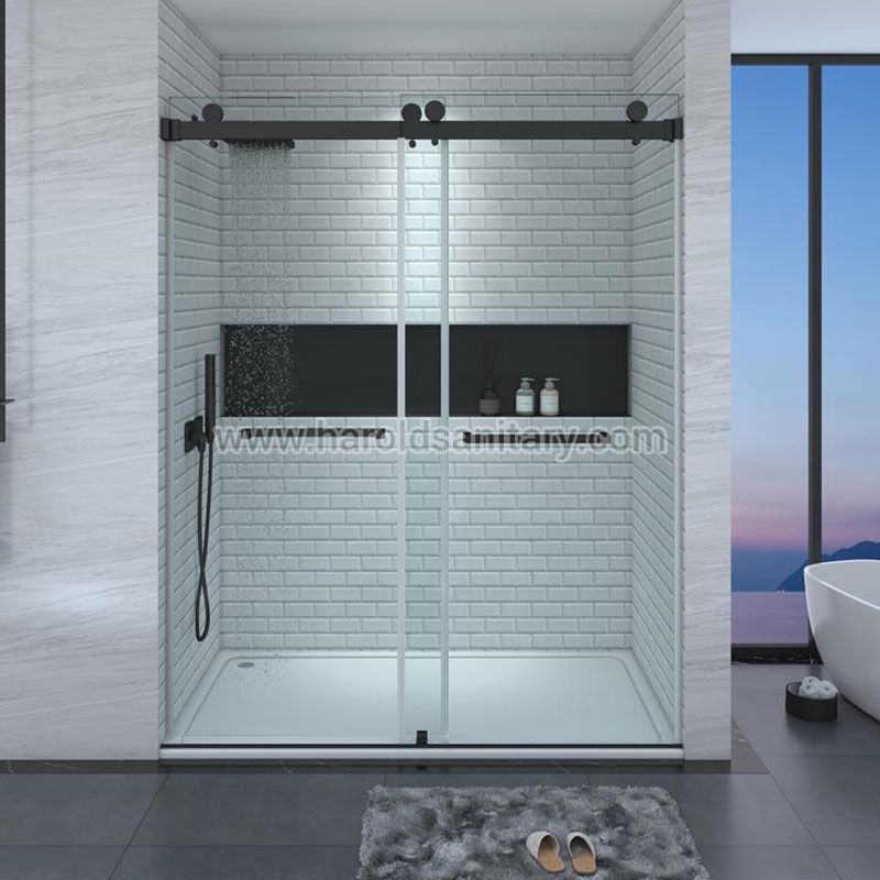 Cabine de douche à rouleau supérieur à double porte coulissante de