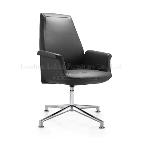 Вращающееся офисное кресло из воловьей кожи со средней спинкой и подлокотником
