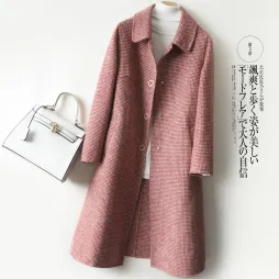 Women's 100% Wool Plaid Overcoat