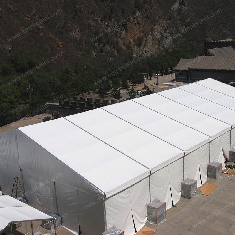 Big aluminium tent with white PVC fabric
