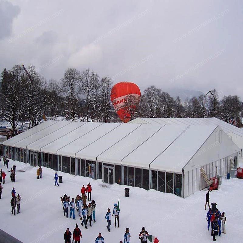 Big aluminium tent with white PVC fabric