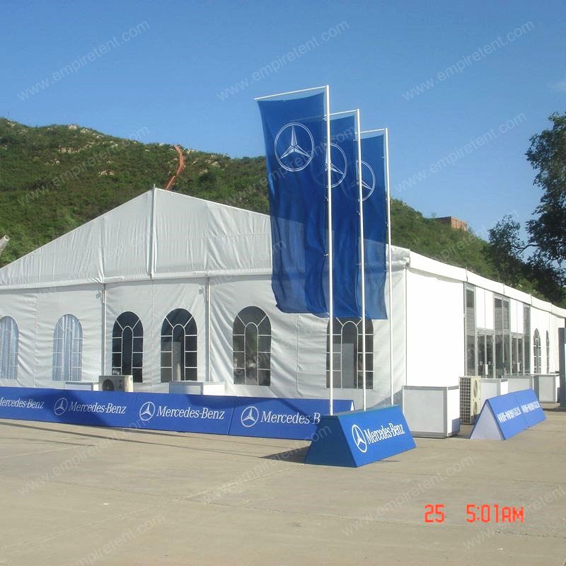 Big aluminium tent with white PVC fabric