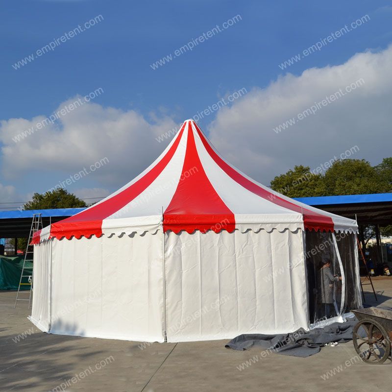 Octagon high peak tent with colored roof