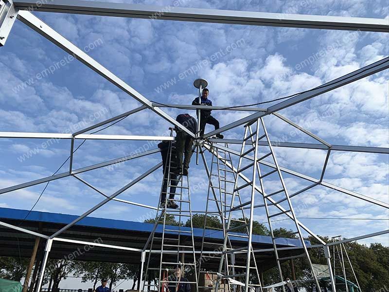 Octagon high peak tent with colored roof