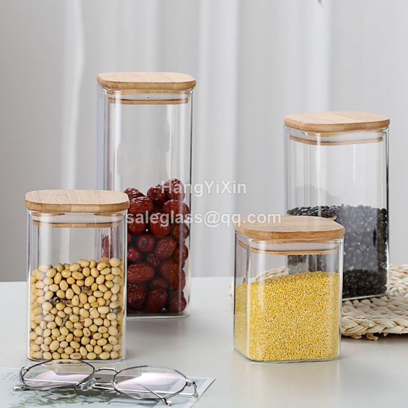 supply Square borosilicate glass storage jar with bamboo wooden lid