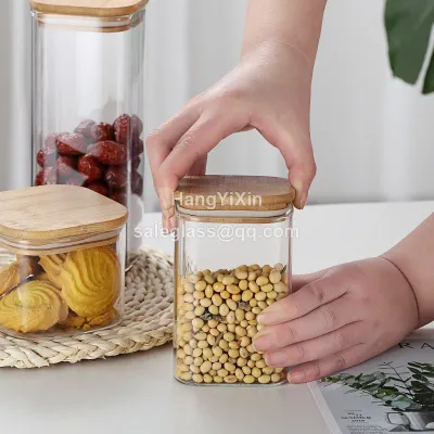 supply Square borosilicate glass storage jar with bamboo wooden lid