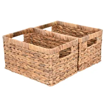Water Hyacinth Wicker Storage Baskets, Rectangular Hand-Woven Basket with Handle.