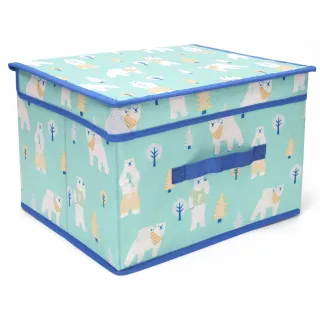 bear blue pattern fabric storage boxes with lid with handle