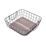 Metal Wire Storage Baskets With Natural Wood Base, Kitchen Organizers With Handles.