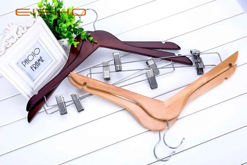 High-quality Wooden Cloth Hanger with Clips