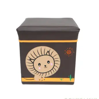 lion pattern leather storage stool for kid