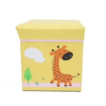 yellow PVC leather storage stool with giraffe pattern for kids