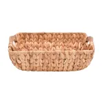 Water Hyacinth Wicker Storage Baskets, Rectangular Hand-Woven Basket With Wooden Handles.