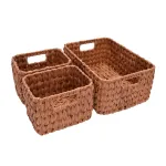 Set Of 3 Hand-made Resin Storage Basket, Wicker Shelf Storage Tote Baskets, Brown.