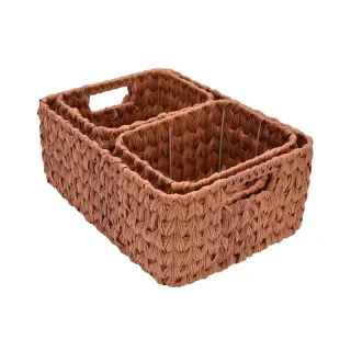 Set Of 3 Hand-made Resin Storage Basket, Wicker Shelf Storage Tote Baskets, Brown.