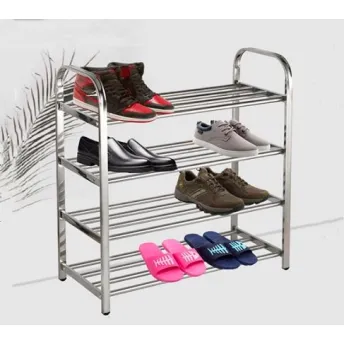 4 Tier Shoe Rack, 100% Stainless Steel Shoe Organizer, Stackable 12 Pair Storage Rack, For Bedroom, Closet, Entryway, Dorm Room, 27