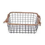 Hemp Rope Top Wire Storage Baskets Organizer for Kitchen Laundry Wardrobe with Handles.