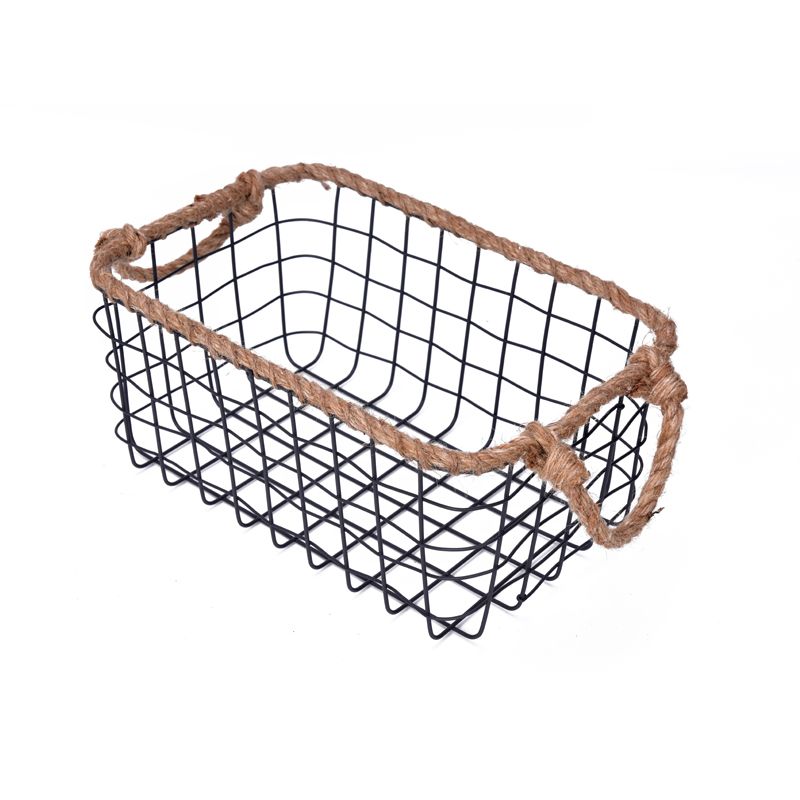 Hemp Rope Top Wire Storage Baskets Organizer for Kitchen Laundry Wardrobe with Handles.