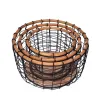 EISHO Stackable Circular Metal Wire and Wood Basket Set