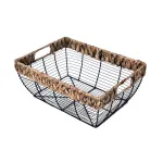 Water Hyacinth Top Wire Storage Baskets Organizer with Built-in Handles for Kitchen