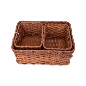 Hand-Woven ACM Storage Basket, Wicker Shelf Storage Tote Basket, Walnut, Set of 3 (1PC Large, 2PCS Medium).