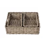 Handmade ACM Storage Basket, Wicker Shelf Storage with Built-in Handles, Waterproof and Durable Basket，Set of 3 (1PC Large, 2PCS Medium).