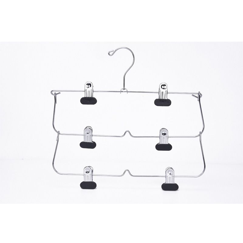 High Quality Space Saving Foldable 3 Tier Metal Slacks Hangers with anti-slip clips for Cloth