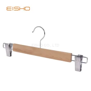 Wooden clothes hanger for pants with metal clips