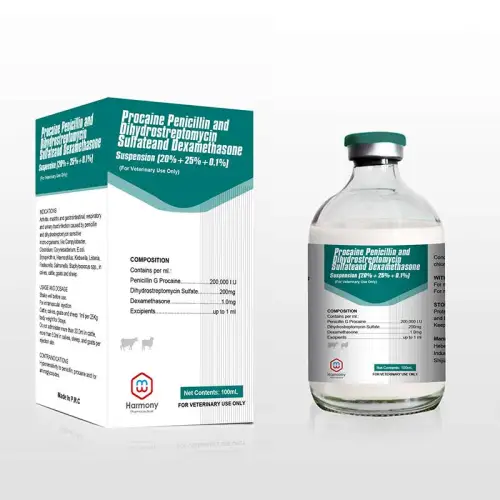 Suspensión de penicilina procaína y sulfato de dihidroestreptomicina y dexametasona (20% + 25% + 0,1%)