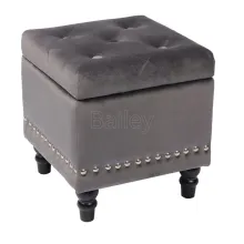 Velvet storage stool cuboid ottoman box with wood legs