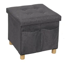 Folding Storage Ottoman with Pocket and Wood Legs