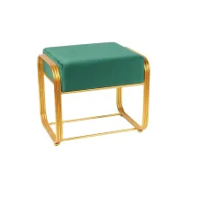 Luxury Velvet Fabric Square Pouf Ottoman Stool with Gold Metal Legs