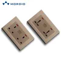 K2 Golden UK Standard 1gang Switch Light and 5pin Multiple Sockets with 2.1A USB Outlets