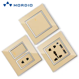K8 Azerbaijan Acrylic/ PC /Glass Silver and Golden Euro BS Standard Wall Electric 2P+E Socket Outlet and Square/Circle Switch 250V